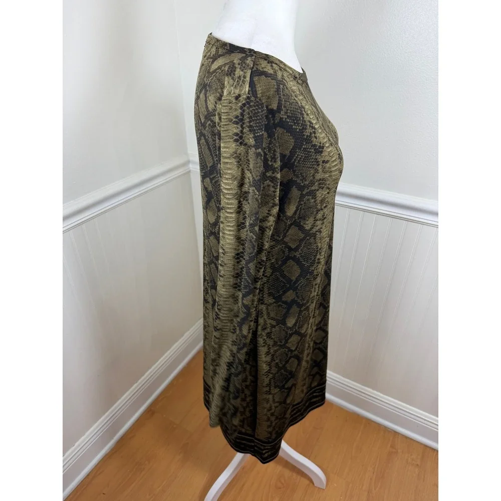 Michael Kors Sheath Dress Women Medium Olive Green Snakeskin Long Sleeve Stretch